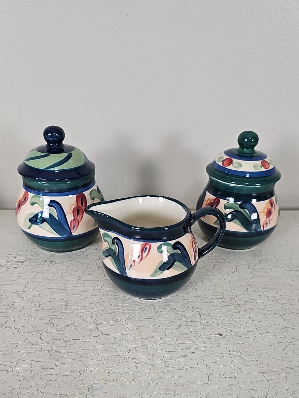 🎨 Gail Pittman Signed Vintage 1988 Pottery Creamer & Sugar Set 3pc - Flawed
